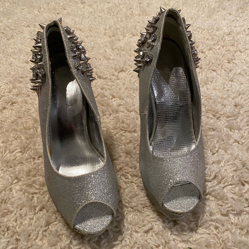 Silver studded sparkle platforms